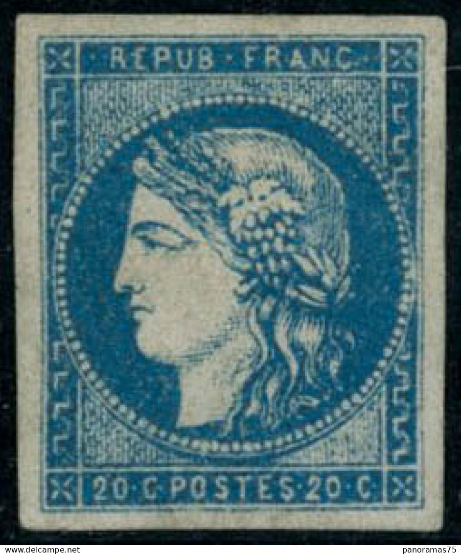 * N°44B 20c Bleu, Type I R2 Forte Charnière - B - 1870 Emission De Bordeaux