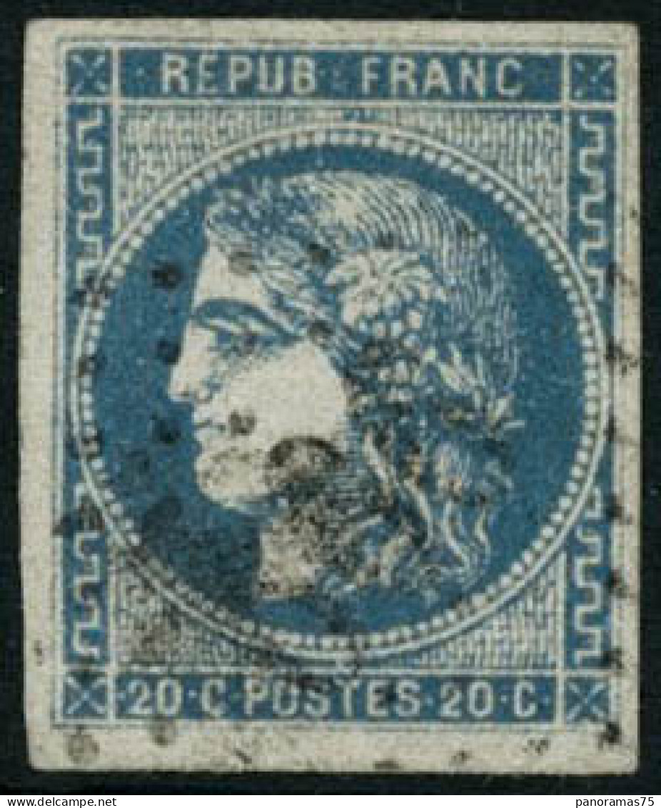 Obl. N°46Ad 20c Bleu Outremer, Type III R1, Infime Pelurage, Signé Calves - B - 1870 Bordeaux Printing