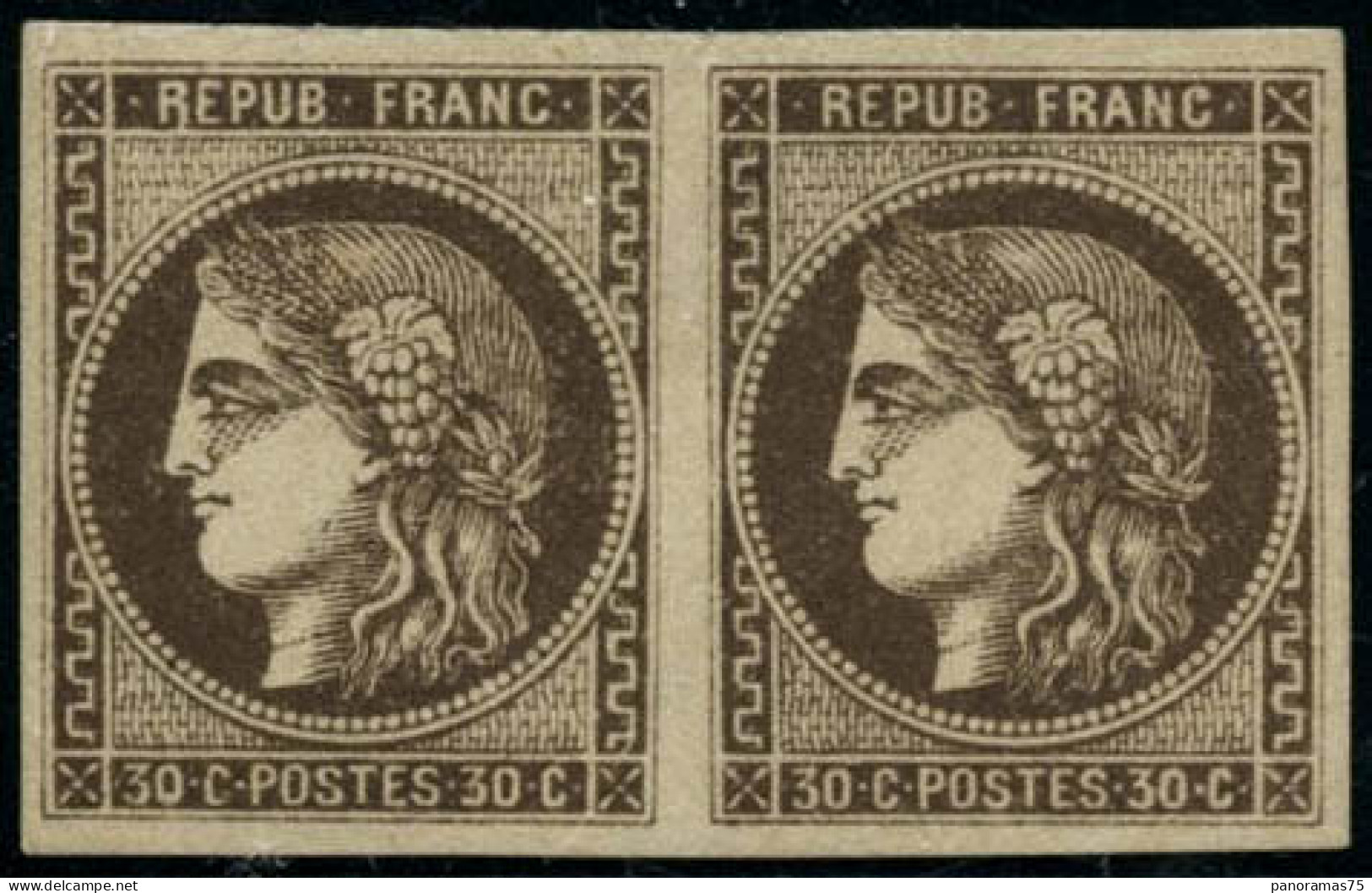 ** N°47 + 47e 30c Brun, Paire Dont 1 Ex R Reliè Au Cadre, Signé Calves - TB - 1870 Ausgabe Bordeaux