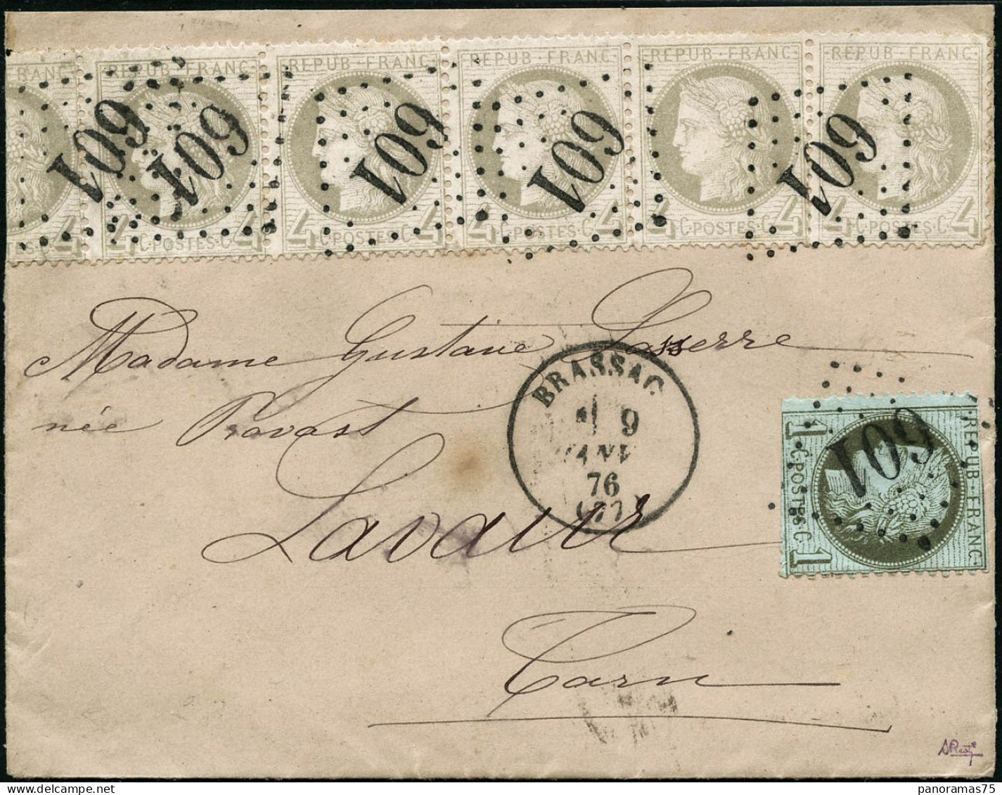 Lettre N°50 + 52 Jolie Combinaison à 25c, Le Timbre De Gauche Est Soigneusement Replié Au Verso, Cachet D'arrivé Au Vers - 1871-1875 Ceres