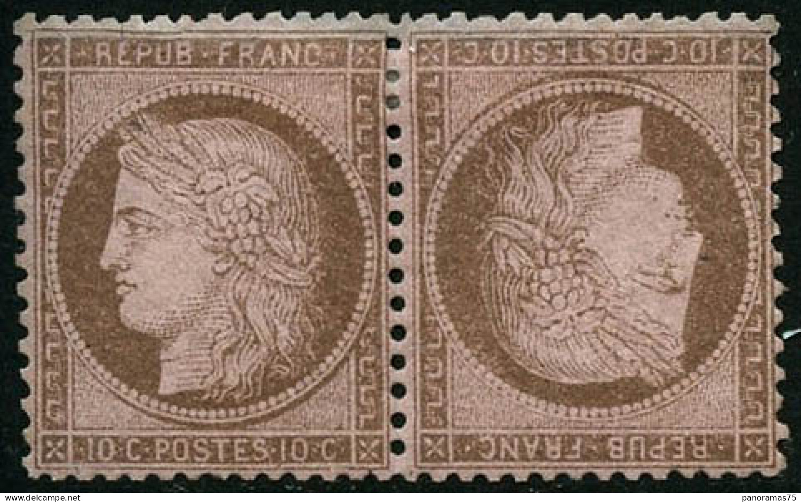 * N°58c 10c Brun S/rose, Paire Tète-bèche  RARE - B - 1871-1875 Ceres