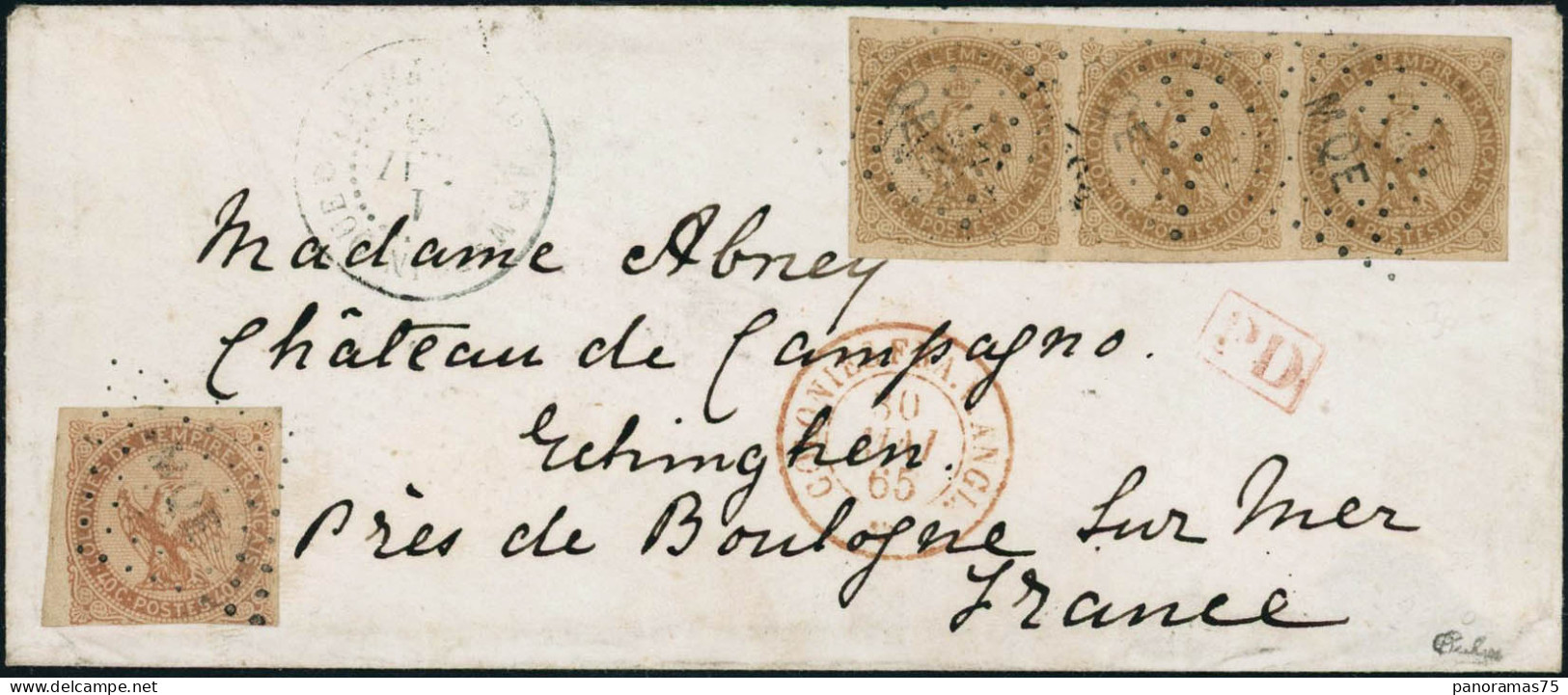 Lettre Martinique N°3 Et 5  Affranchissement à 70c Obl Losange Martinique 1/5/65 Pour Echinghen, Cachet De Transit à Par - Autres & Non Classés