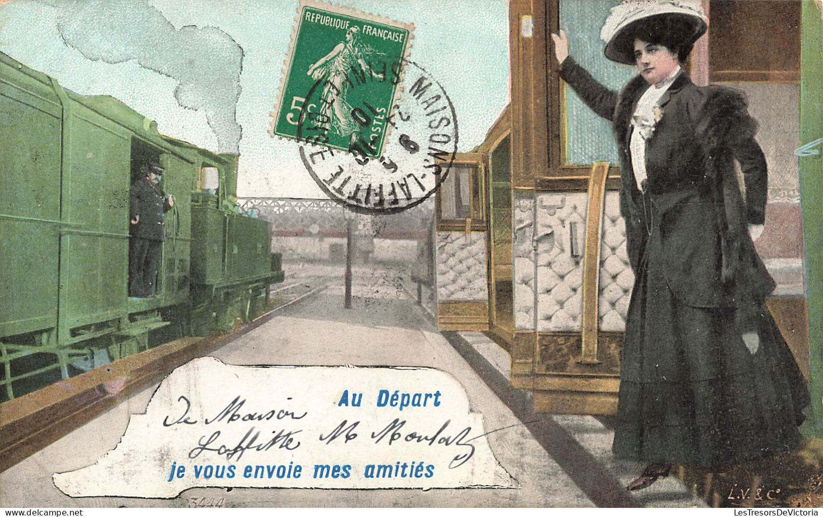 FANTAISIES - Femme - Au Départ - Je Vous Envoie Mes Amitiés - Carte Postale Ancienne - Mujeres