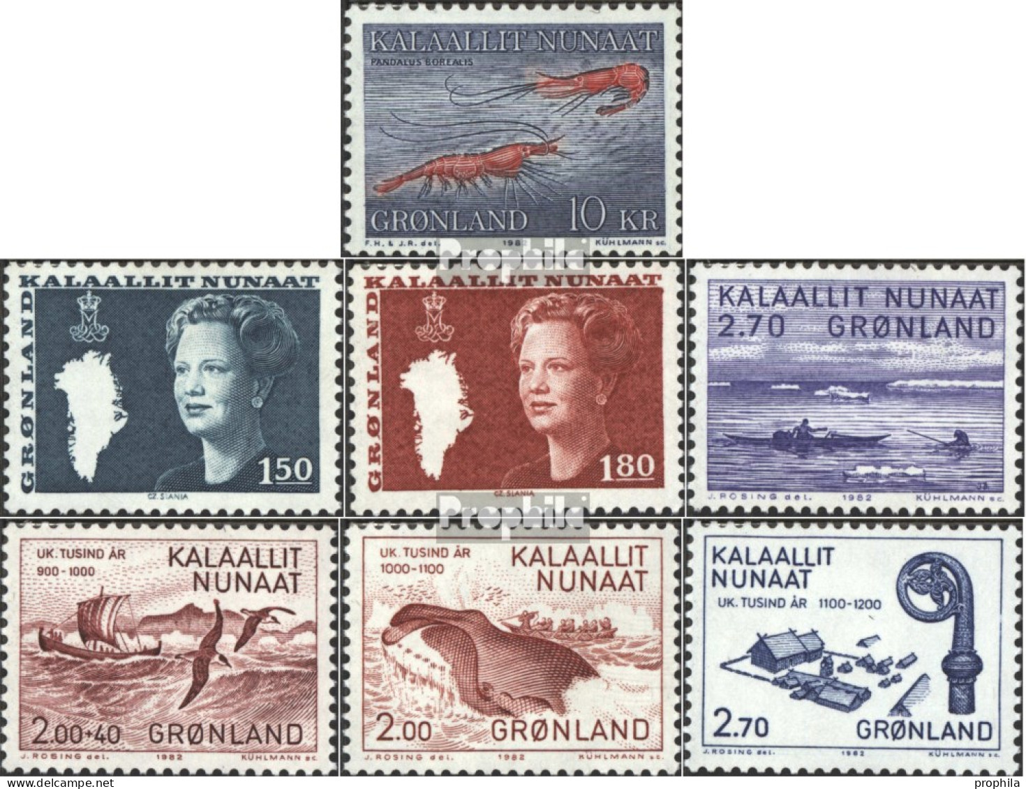 Dänemark - Grönland 133-139 (kompl.Ausg.) Jahrgang 1982 Komplett Postfrisch 1982 Besiedlung, Fauna, Kunst, Margrethe - Unused Stamps