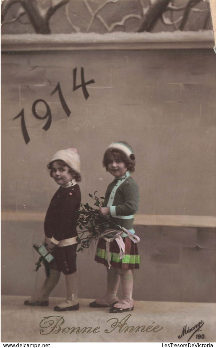 FÊTES ET VOEUX - Nouvel An - Bonne Année 1914 - Deux Enfants Alignés - Carte Postale Ancienne - New Year