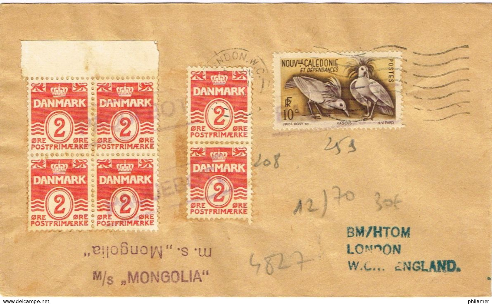 Nouvelle Caledonie Caledonia Lettre Courrier Maritime Bateau Mongolia Cad Paquebot Leger Us Courant - Brieven En Documenten