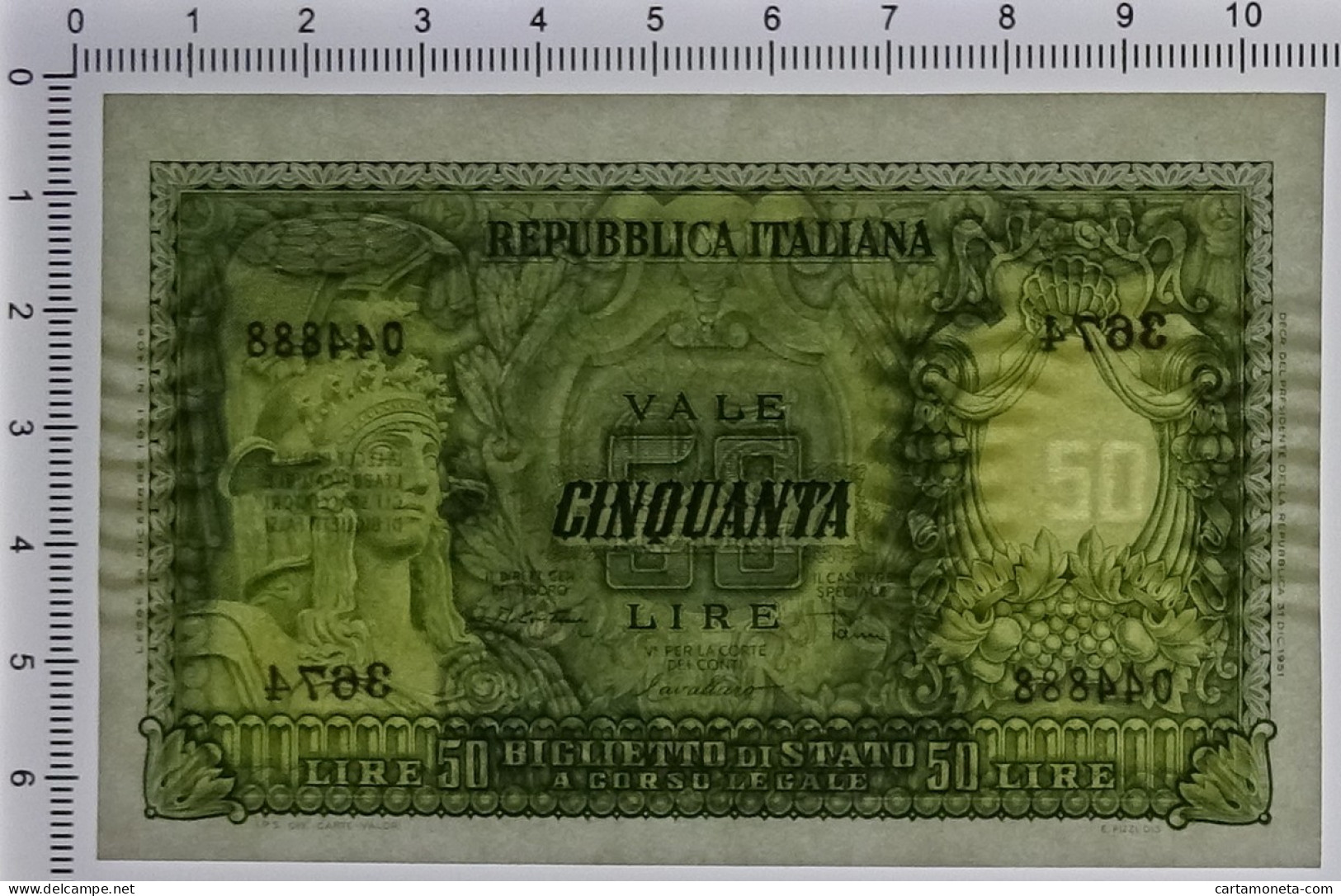 50 LIRE BIGLIETTO DI STATO ITALIA ELMATA DI CRISTINA 31/12/1951 FDS-/FDS - Otros & Sin Clasificación