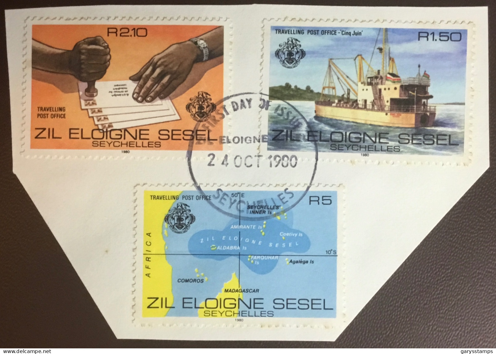 Seychelles Zil Eloigne Sesel 1980 Travelling Post Office FU On Piece - Seychelles (1976-...)