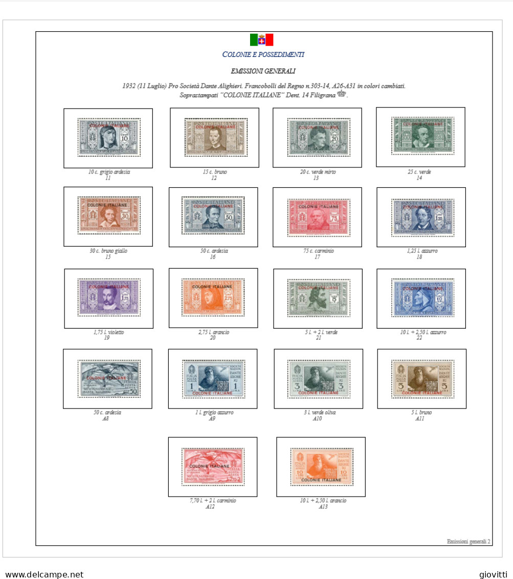 COLONIE EMISSIONI GENERALI, Fogli Per Album Autocostruiti. - Stamp Boxes