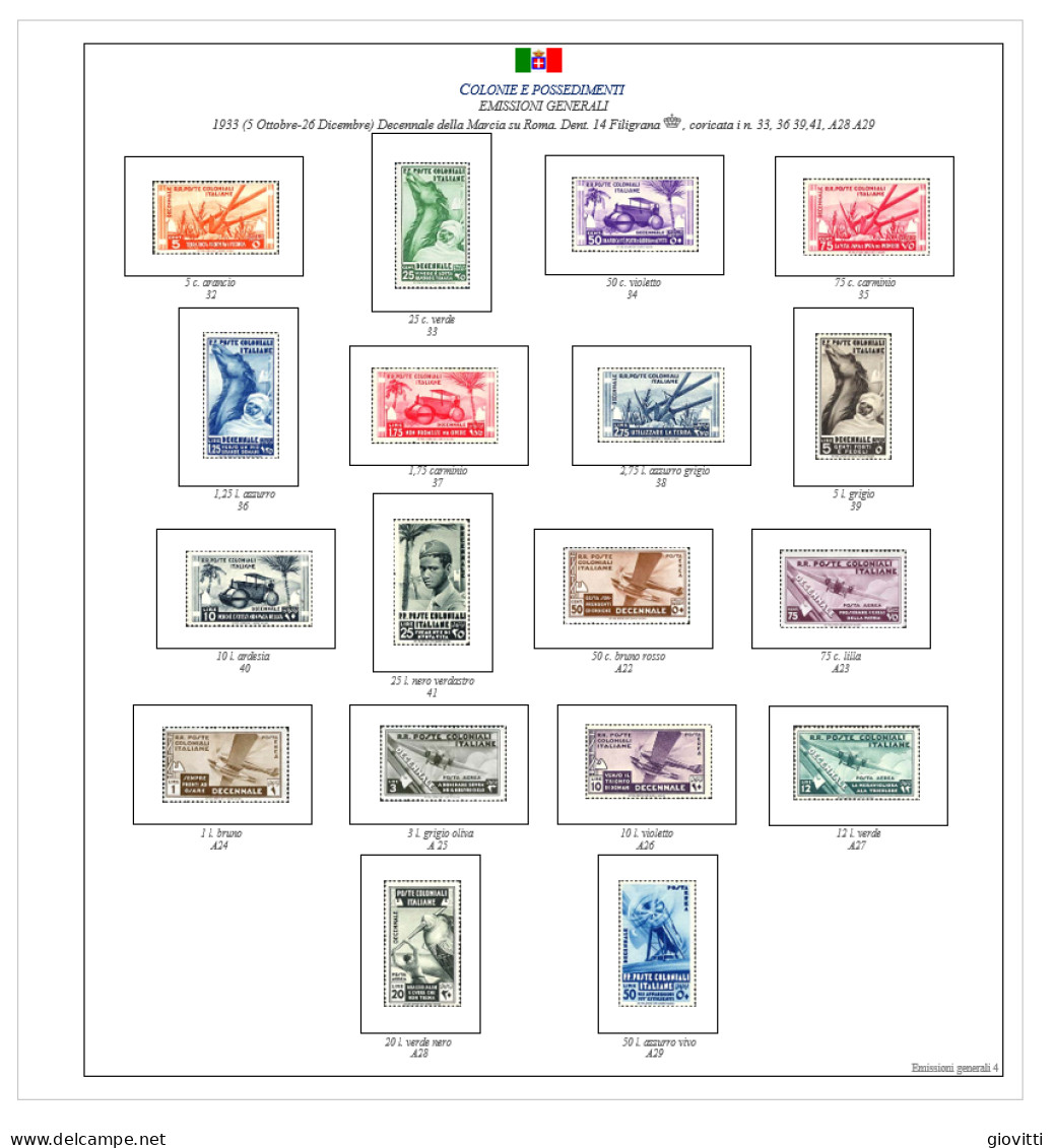 COLONIE EMISSIONI GENERALI, Fogli Per Album Autocostruiti. - Boites A Timbres