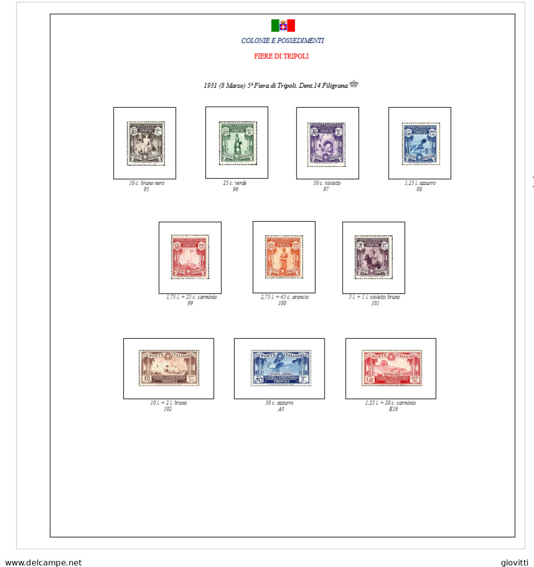 FIERE DI TRIPOLI GIRO COMPLETO, Fogli Per Album Autocostruiti. - Stamp Boxes