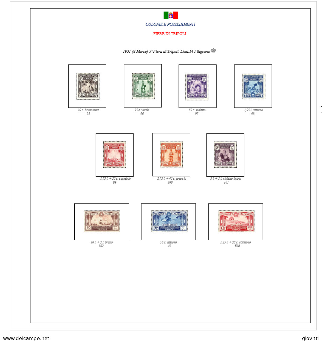 FIERE DI TRIPOLI GIRO COMPLETO, Fogli Per Album Autocostruiti. - Boites A Timbres