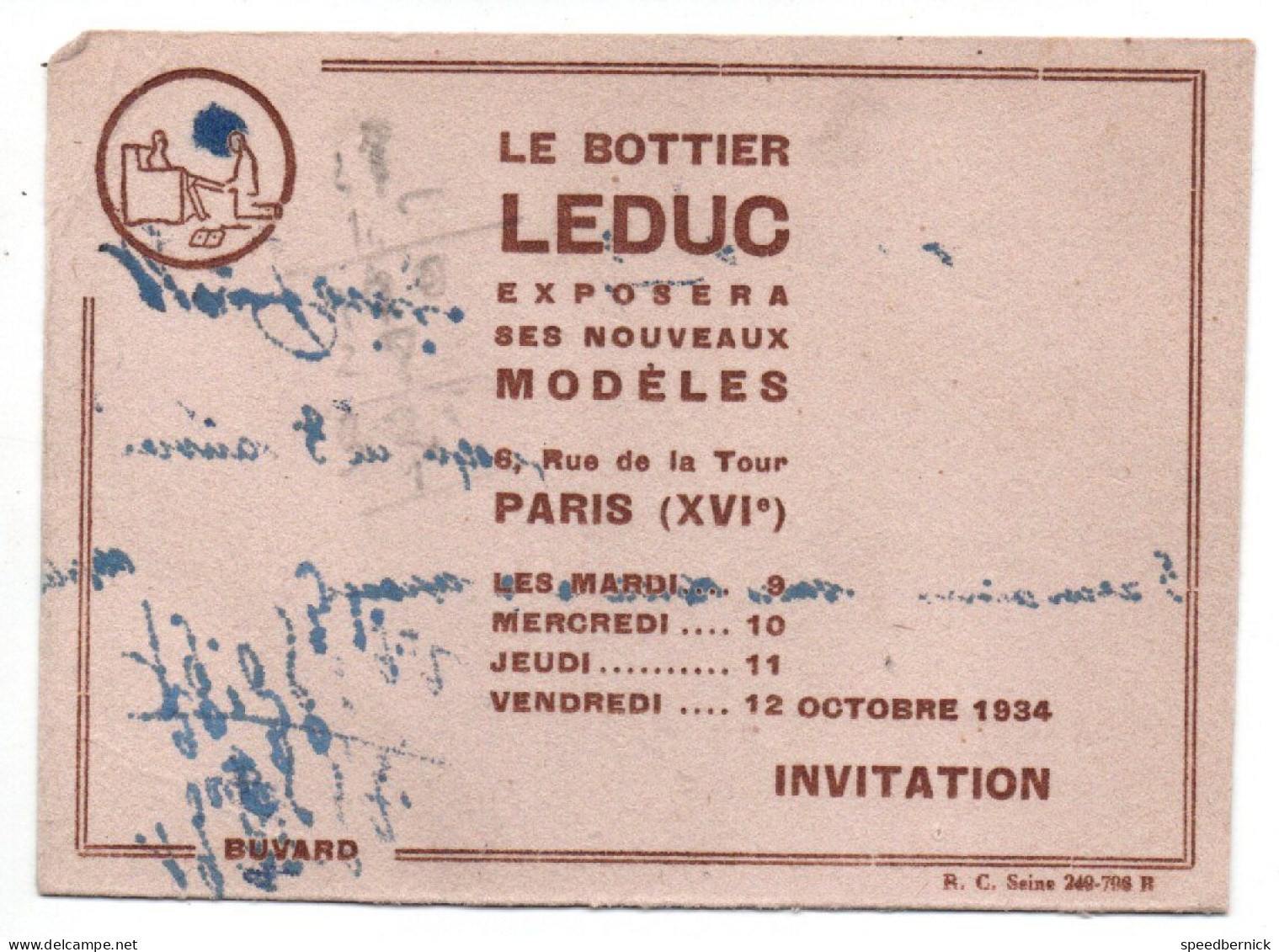 28862 Buvard Bottier Leduc -6 Rue Tour Paris XVIe - Invitation Nouveaux Modèles Octobre 1934 Publicité - Chaussures