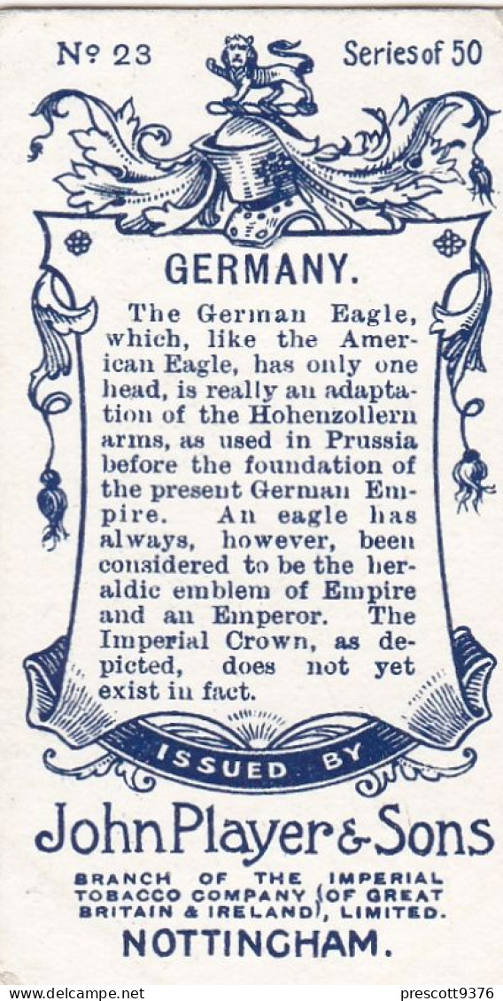 23 Germany - Countries Arms & Flags 1905 - Players Cigarette Card - Original - Vexillology - Antique-VG - Player's