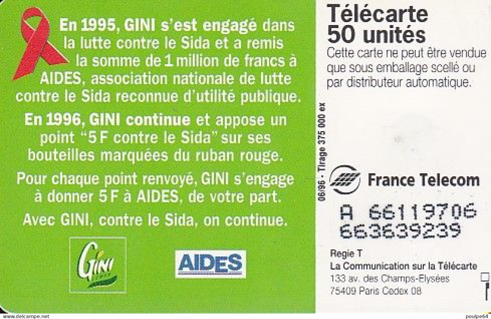 F665 06/1996 - GINI " Fille/Garçon " - 50 SO3 - 1996
