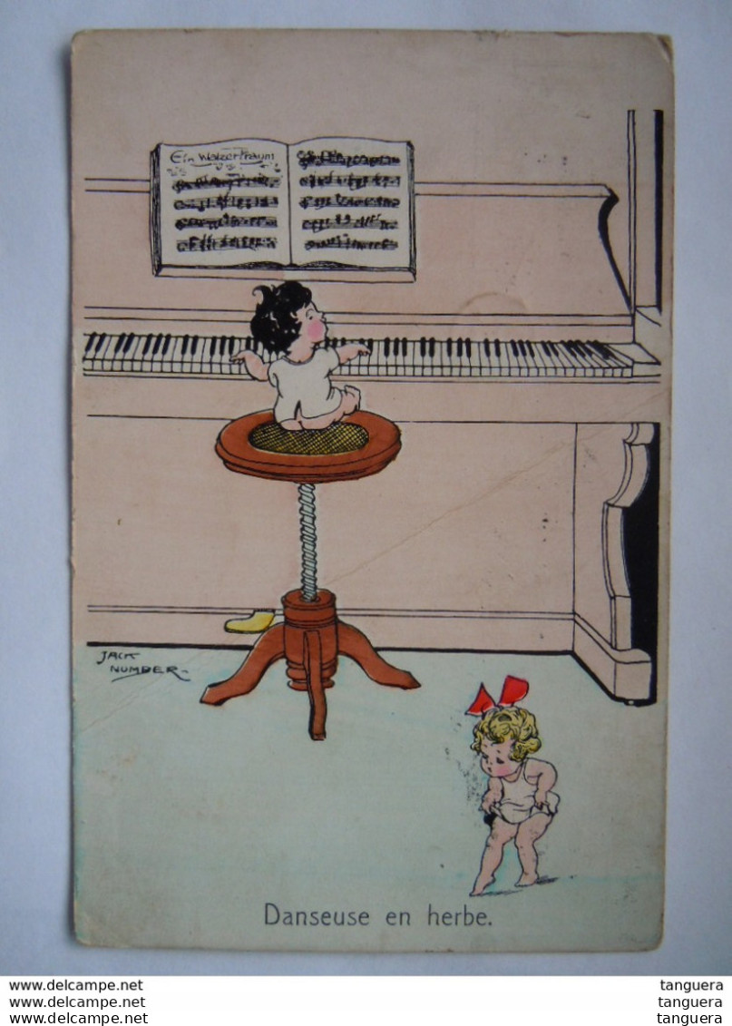 Illustrateur Jack Number Danseuse En Herbe Piano Abimée Grand Plie Au Milieu Circulée 1922 En Belgique Flamme Mode - Number, Jack