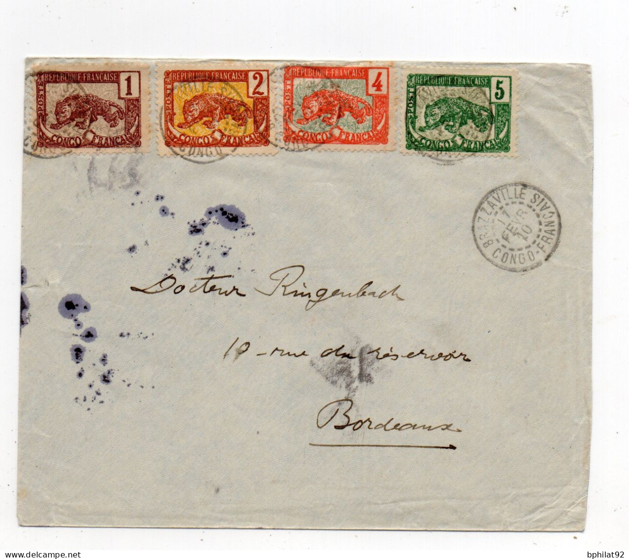 !!! CONGO, LETTRE DE BRAZZAVILLE DE 1910 POUR BORDEAUX - Cartas & Documentos