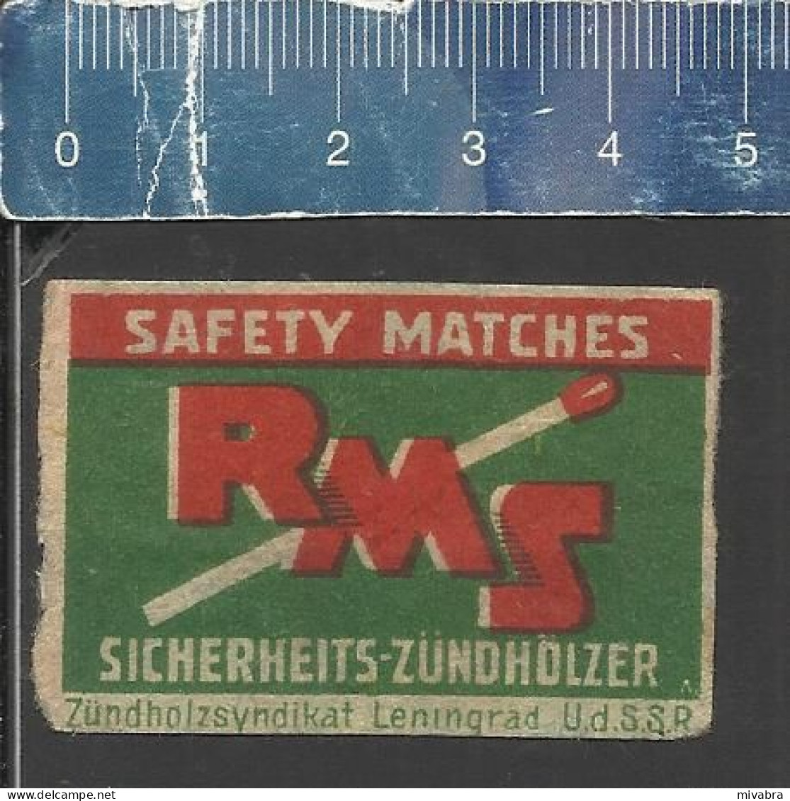 RMS SAFETY MATCHES SICHERHEITS ZÜNDHÖLZER ZÜNDHOLZSYNDIKAT LENINGRAD UDSSR - OLD EXPORT MATCHBOX LABEL RUSSIA - Zündholzschachteletiketten