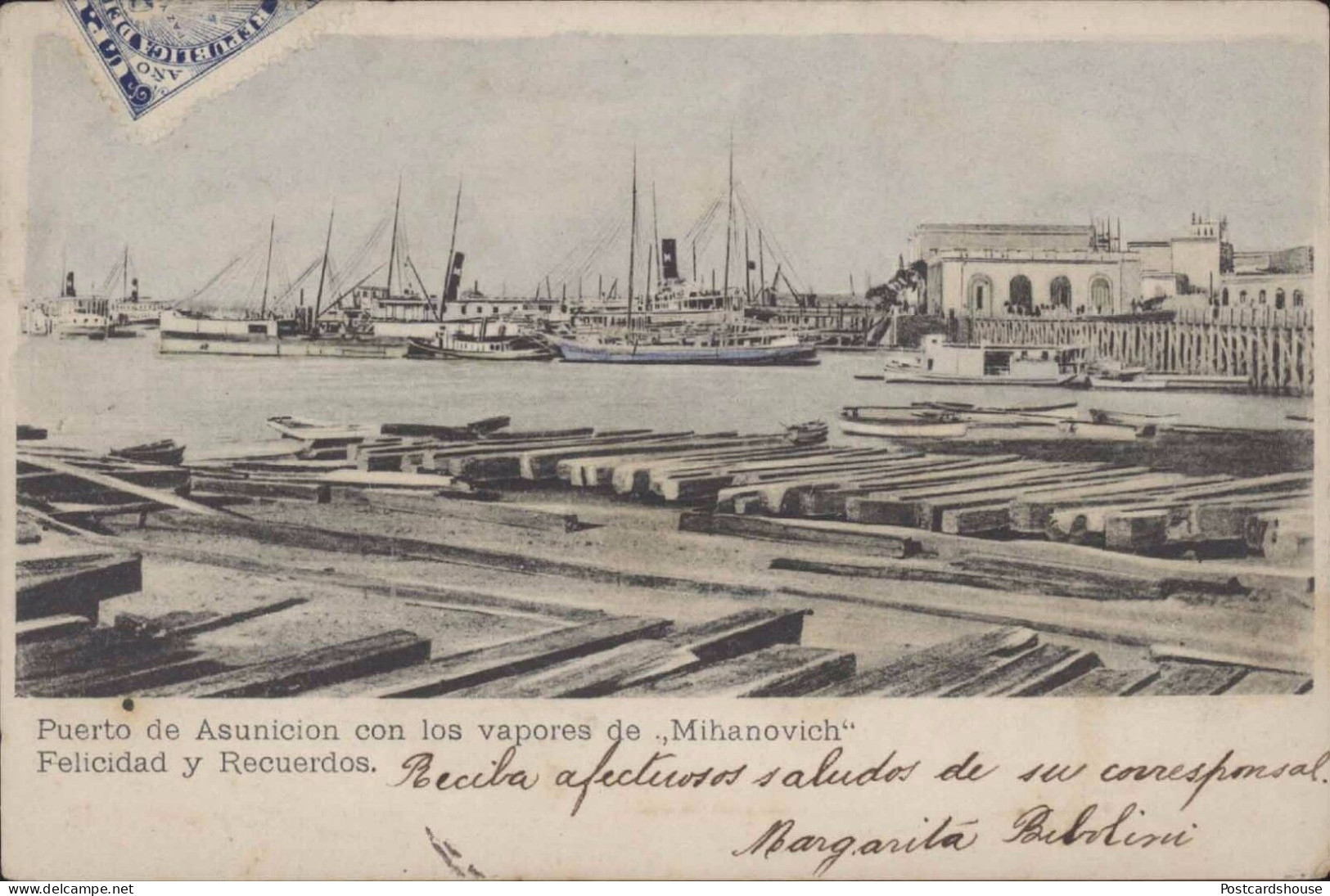 PARAGUAY ASUNCION PUERTO CON LOS VAPORES MIHANOVICH PMK URUGUAY 1905 - Paraguay