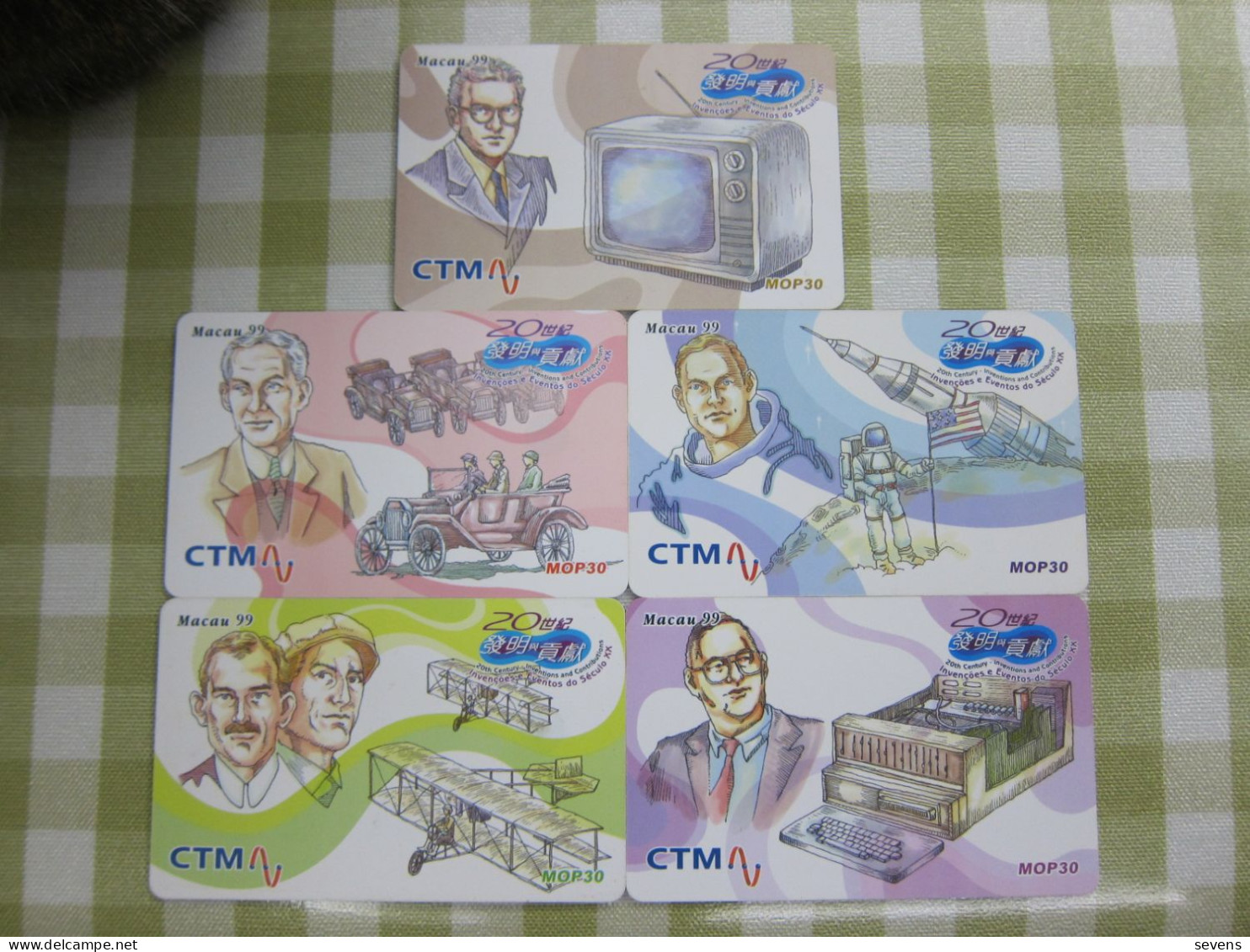 Private Chip Phonecard, 89-93MCU99G ,20th Century Inventions And Contributions, Set Of 5,mint Expired, See Description - Macau