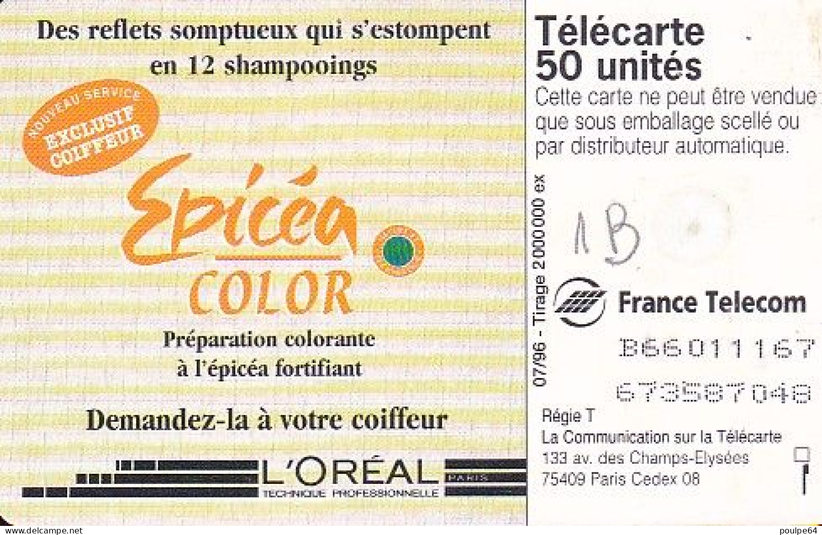 F671A 07/1996 - EPICÉA - 50 GEM1B - (verso : N° Deux Lignes Vers La Droite) - 1996