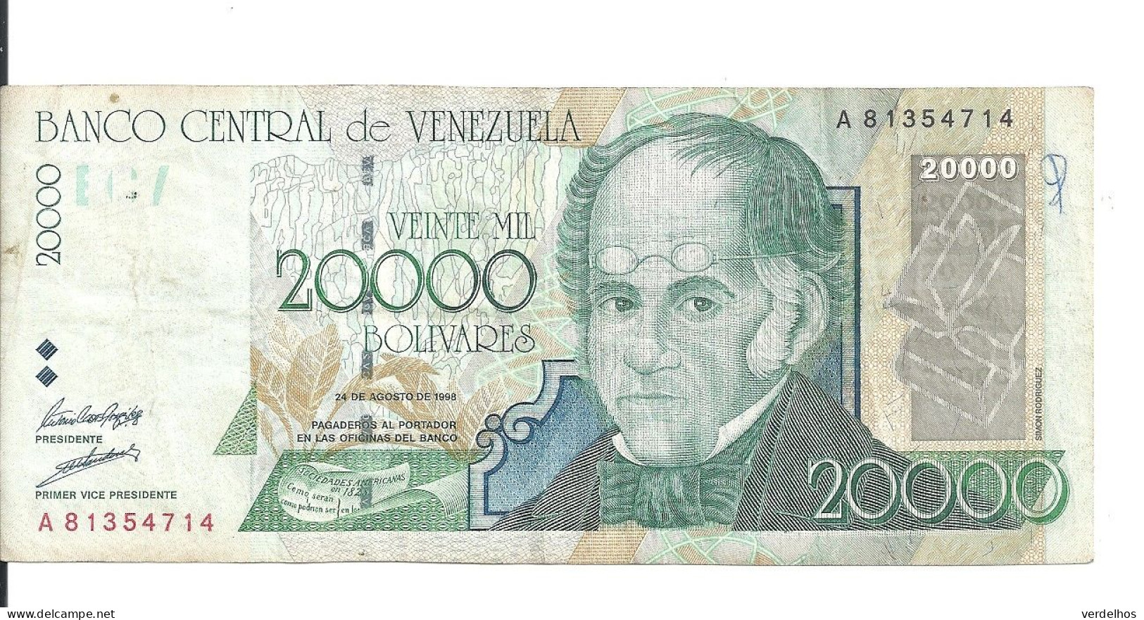 VENEZUELA 20000 BOLIVARES 1998 VF P 82 - Venezuela