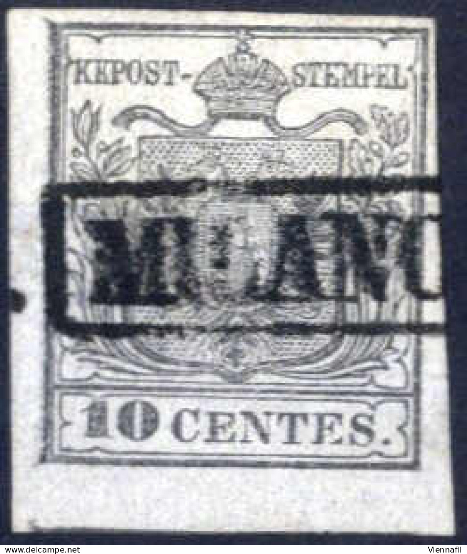 O 1850, 10 Cent I° Tipo Grigio Argenteo Prima Tiratura Su Carta A Mano, Annullato A Milano, Raro E Splendido, Cert. Weis - Lombardy-Venetia