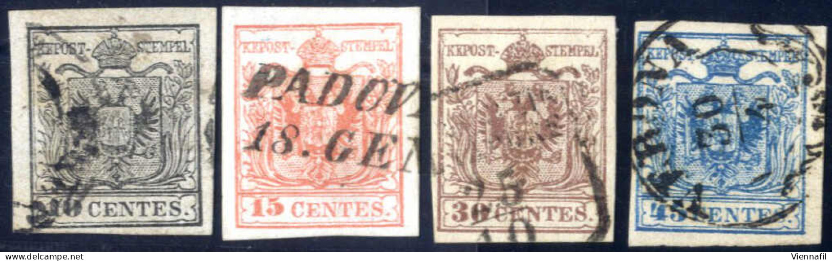 O 1854, Serie Completa 4 Valori, Carta A Macchina, Il 10 C Grigionero Firmata Huber, ANK 2-5 MP - Lombardo-Vénétie