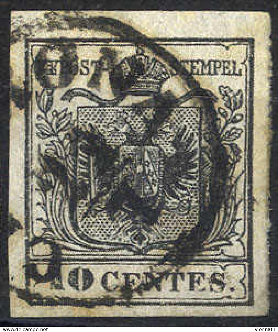 O 1850, 10 Cent. Nero Intenso, Usato, Cert. Steiner (Sass. 2d) - Lombardije-Venetië
