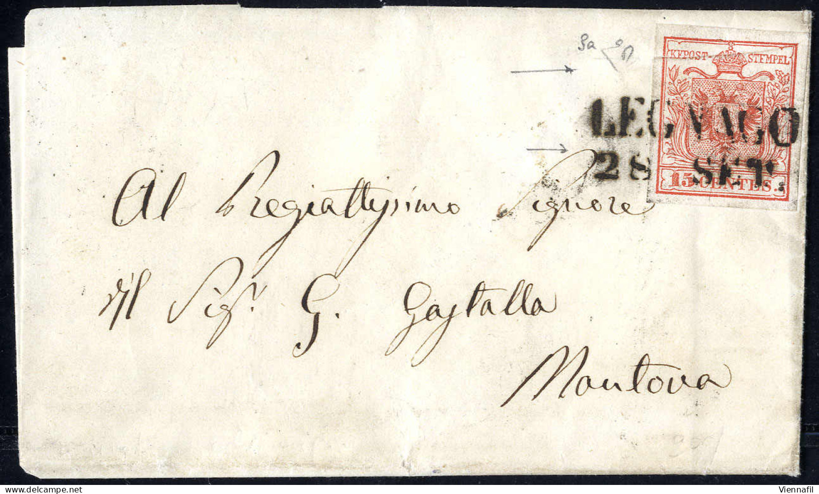 Cover 1850, "Pieghe Di Carta", 15 Cent. Rosso, Prima Tiratura, Con Duplice Piega Orizzontale, Su Lettera Da Legnago 28.9 - Lombardije-Venetië