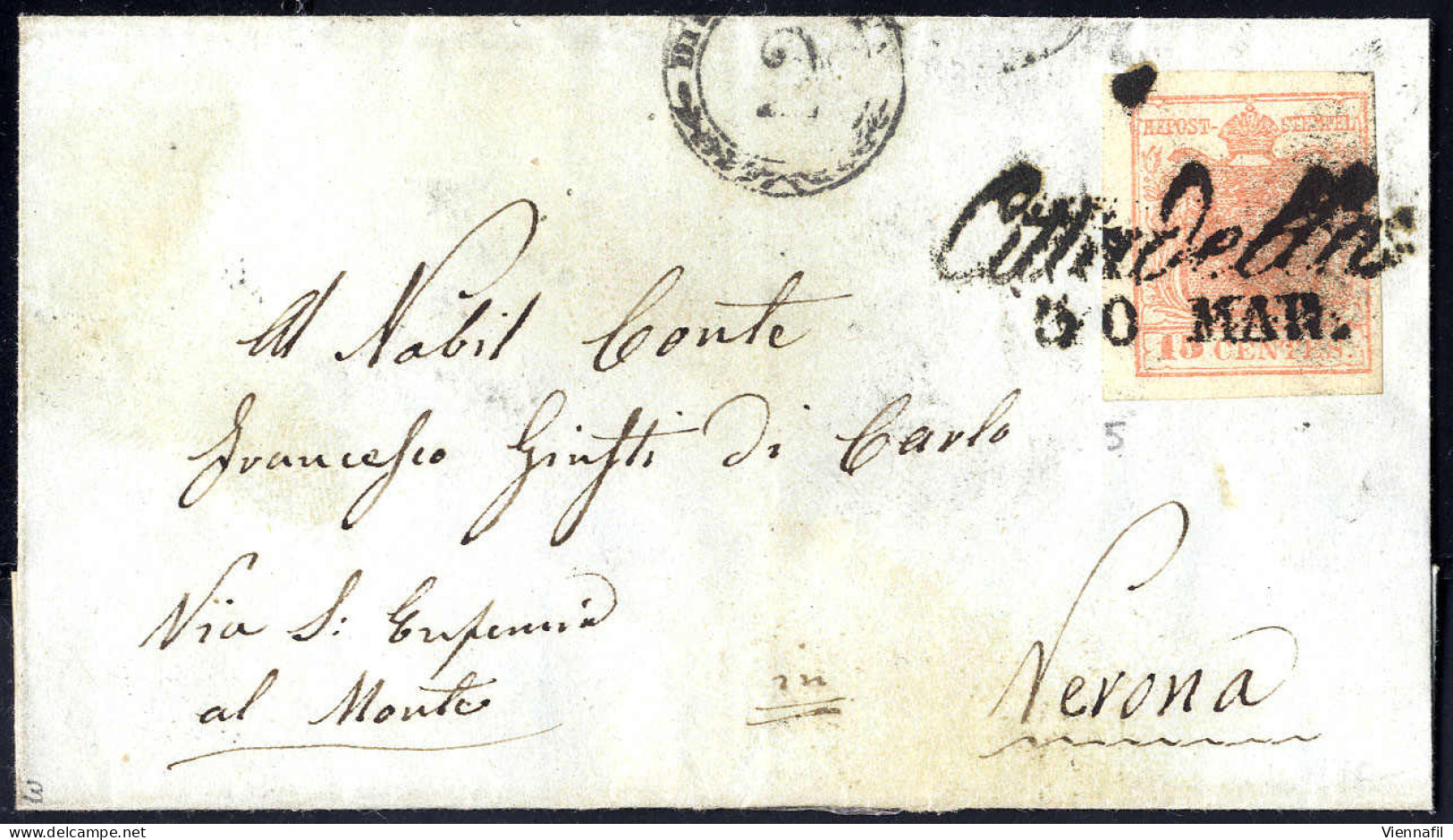 Cover 1850, 15 Cent. Rosa. Secondo Tipo Su Lettera Da Cittadella (Sass. 5 - ANK 3HII) - Lombardo-Venetien