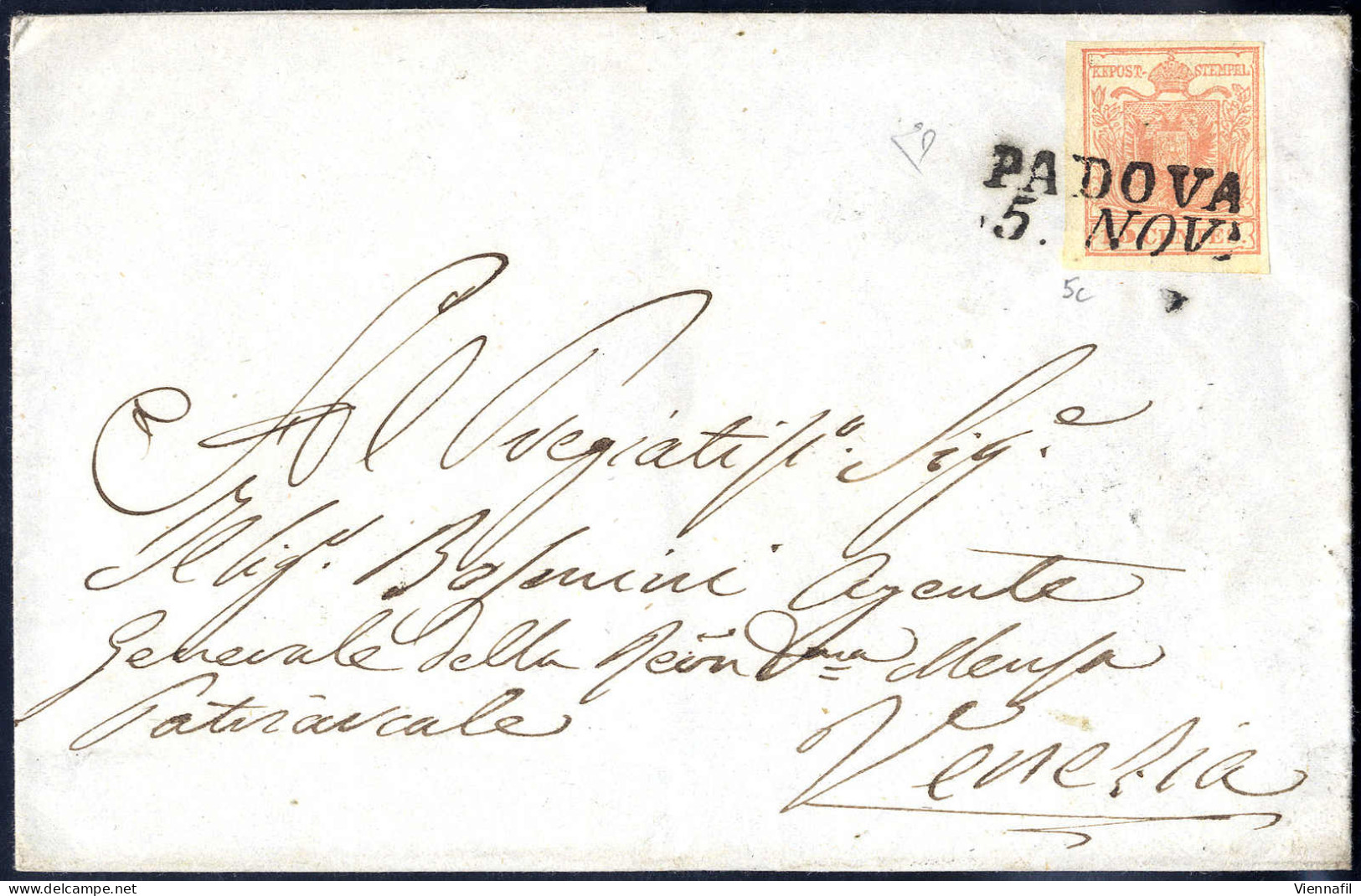 Cover 1850, 15 Cent. Rosa Carnicino Scuro, Secondo Tipo, Su Lettera Da Padova (Sass. 5c - ANK 3HII) - Lombardy-Venetia