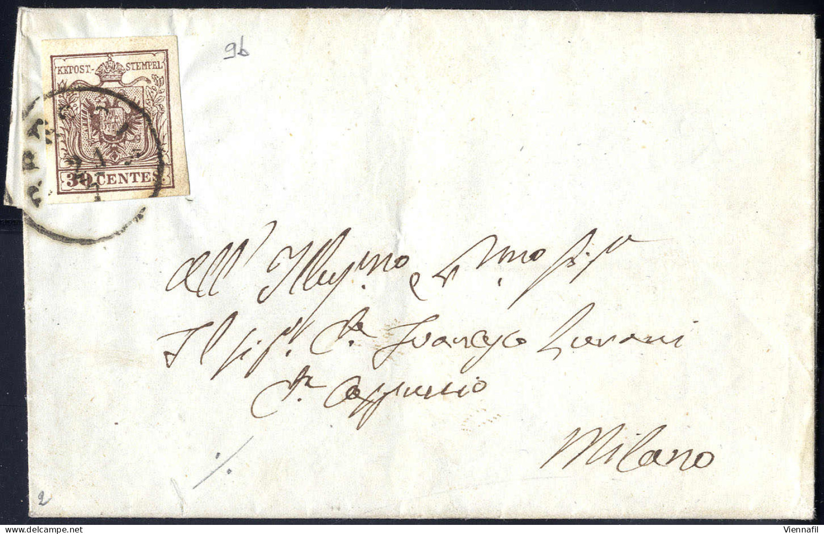 Cover 1850, 30 Cent. Bruno Cioccolato Su Lettera Da Brescia (Sass. 9b - ANK 4HIII) - Lombardo-Vénétie