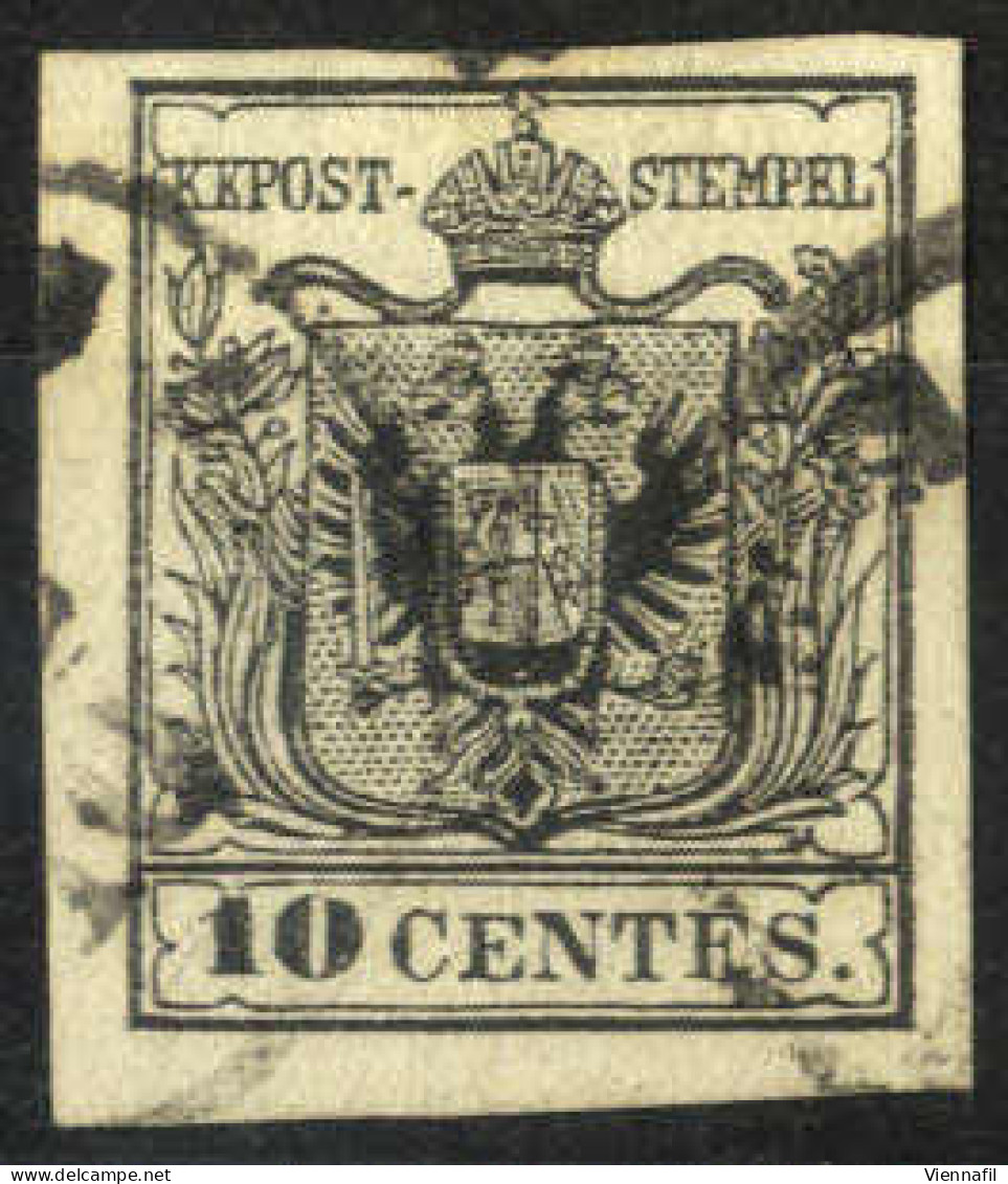 O 1854, 10 Cent. Nero Intenso, Carta A Macchina, Cert. Goller (Sass. 19) - Lombardy-Venetia