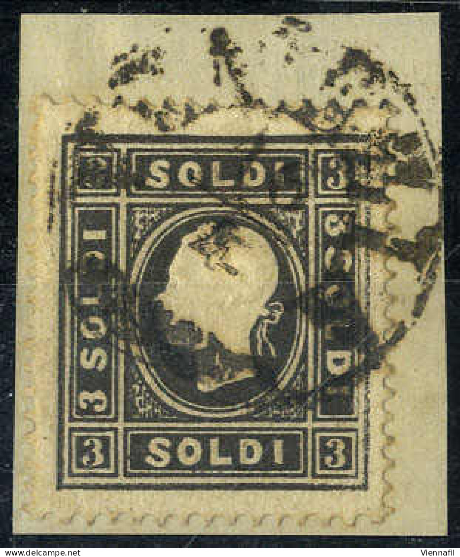 Piece 1858, 3 Soldi Nero, Primo Tipo, Usato, Cert. Ferchenbauer (Sass. 24) - Lombardy-Venetia