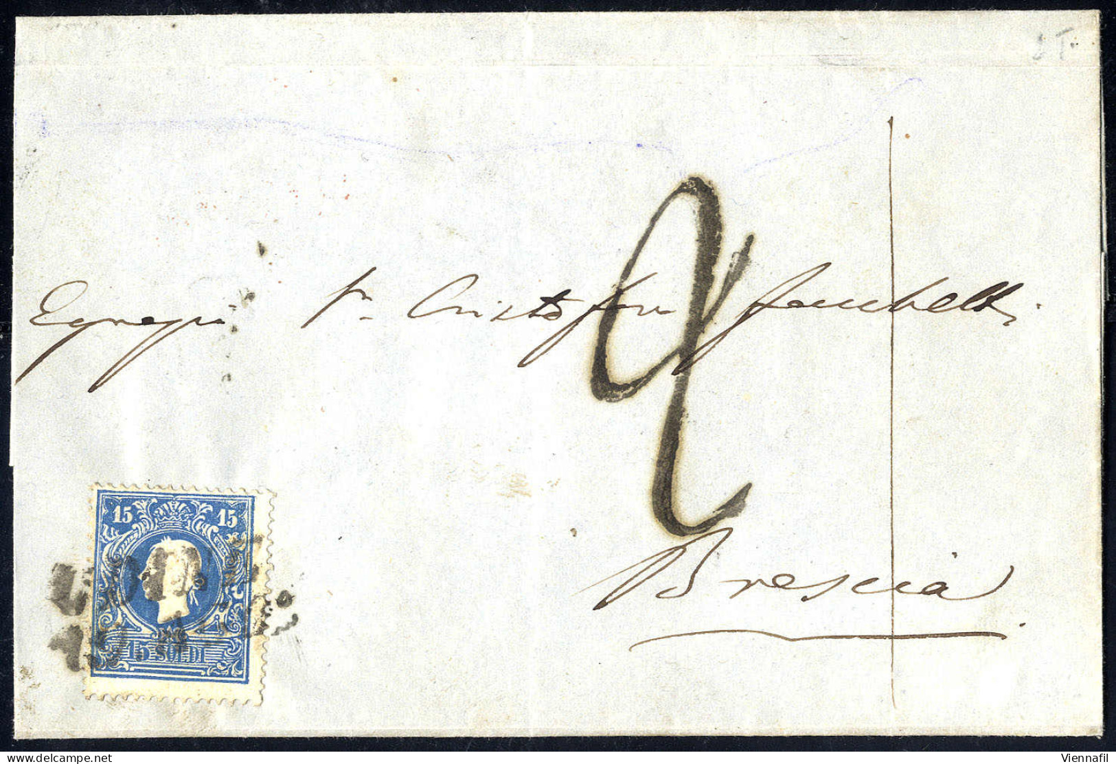 Cover 1859, 15 Soldi Azzurro Secondo Tipo, Su Lettera Da Udine Il 19.8., Per Brescia (Sass. 32 - ANK 11II) - Lombardy-Venetia