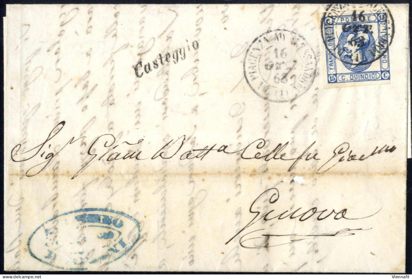 Cover "Casteggio" 1863, Lettera Della "strada Ferrata Da Piacenza Ad Allesandria" Da "Casteggio" (SI Minuscolo) Il 16.10 - Lombardo-Vénétie