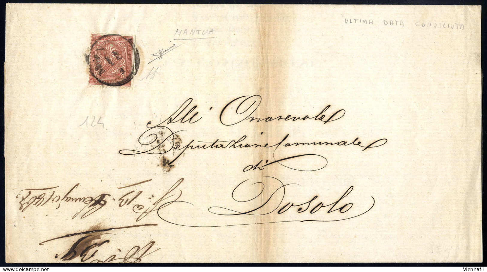 Cover "MANTUA 11 / 1", Annullo Austriaco Su 2 Cent. De La Rue (dentellatura In Parte Tagliata Come Di Consueto), Tiratur - Lombardo-Venetien