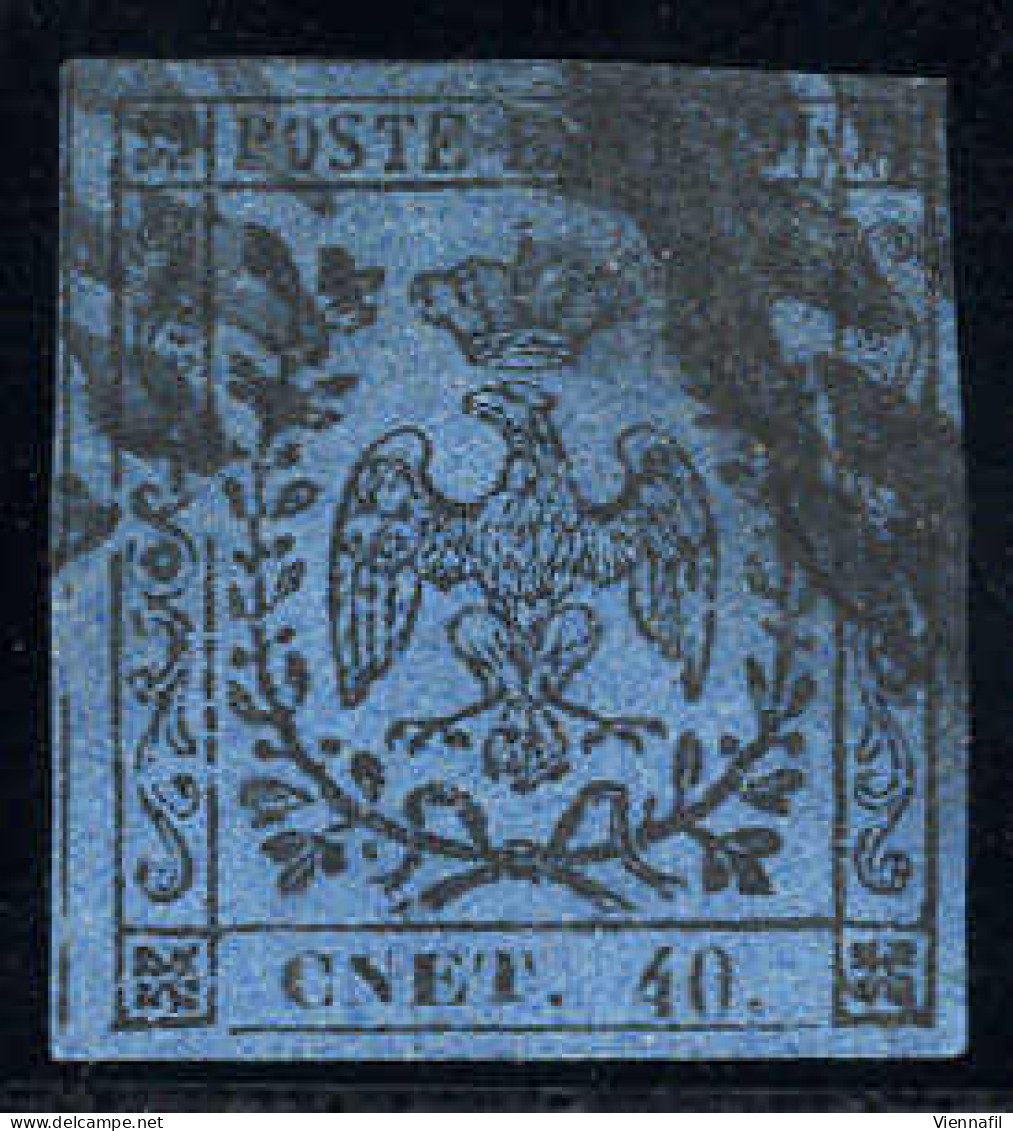 O 1852, "CNET. 40.", Errore Tipografico Su 40 Cent. Azzurro Scuro, Splendido, Firmato A. Diena (Sass. 10f / 1300,-) - Modène
