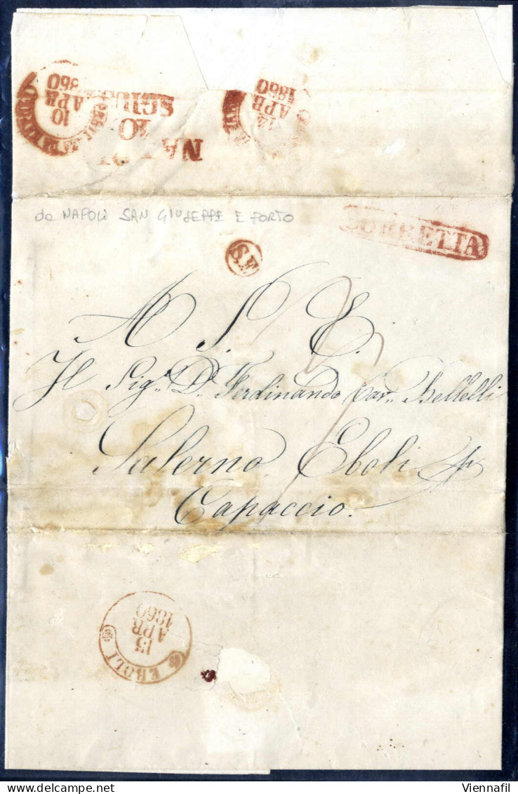 Cover 1860, Lettera Da Napoli Per Salerno Eboli, Sul Verso Napoli 1858 / 10. Apr. / S.Gius. E Por. Con Sul Recto Ditale  - Naples