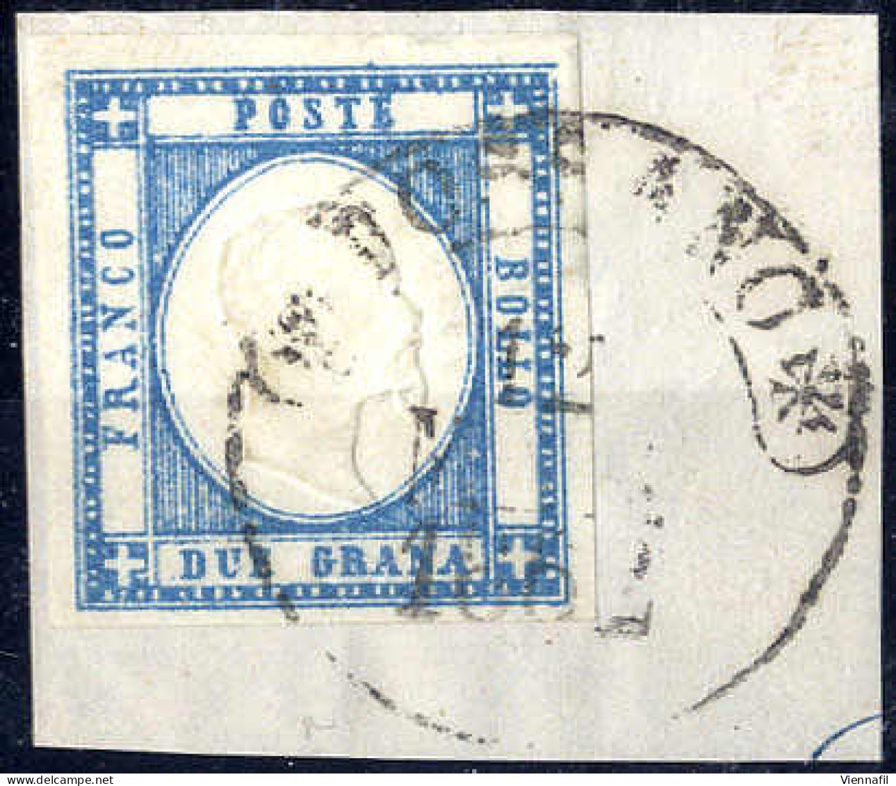 Piece 1861, Provincie Napoletane, 2 Gr. Azzurro Chiaro Con Varietà "ritocco Delle Linee Di Fondo", Usato Su Frammento Da - Napels