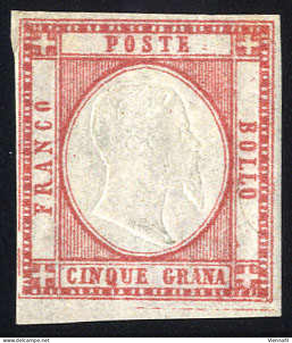 * 1861, "Esemplare Con Il Filetto Di Inquadratura In Basso", 5 Grana Rosso Carminio, Nuovo Con Gomma Originale, Cert. Ca - Neapel