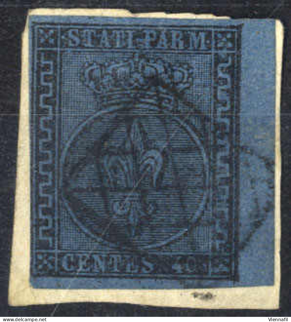O 1852, 40 C. Azzurro, Bordo Destro 3,5 Mm., Sass. 5 / 1100,- - Parma