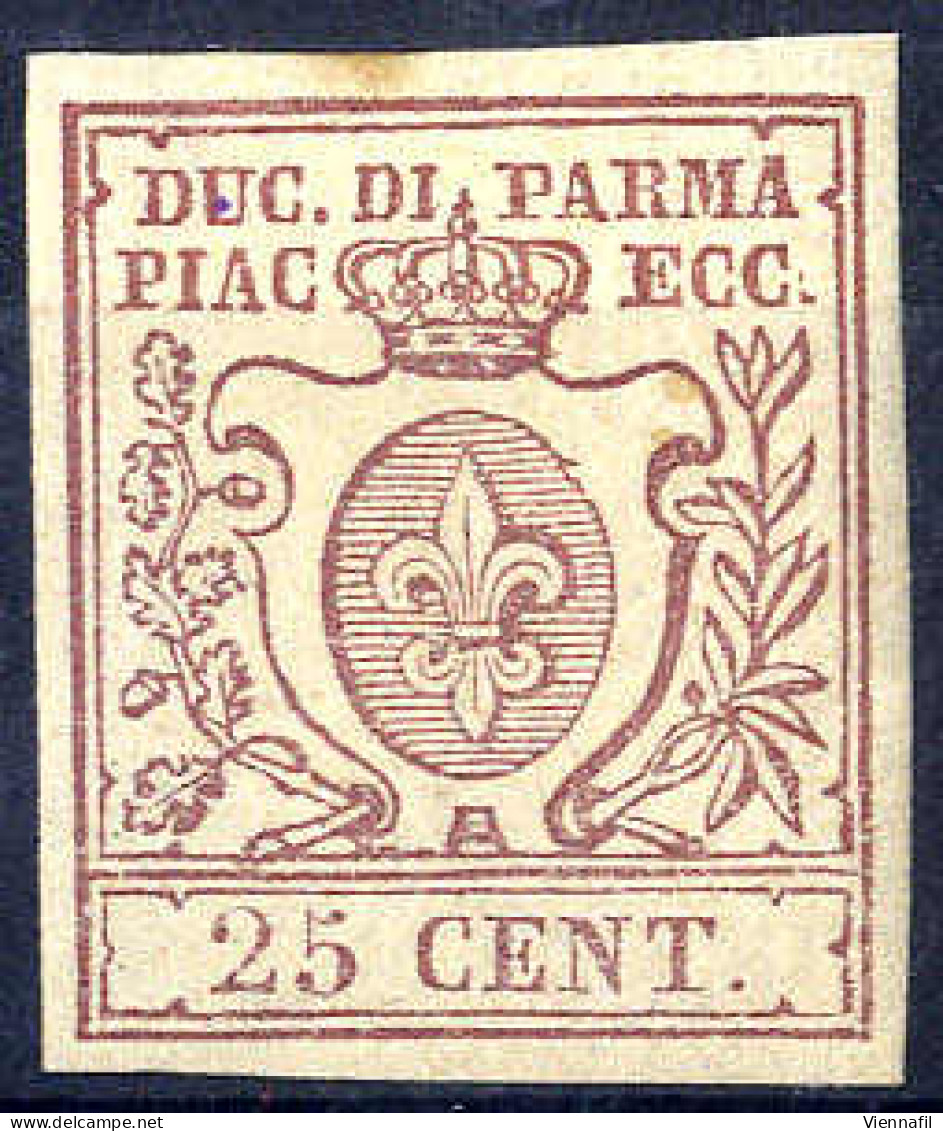 * 1857/59, 25 Cent. Bruno Lilla, Nuovo Con Gomma Originale (Sass. 10 / 1500,-) - Parma