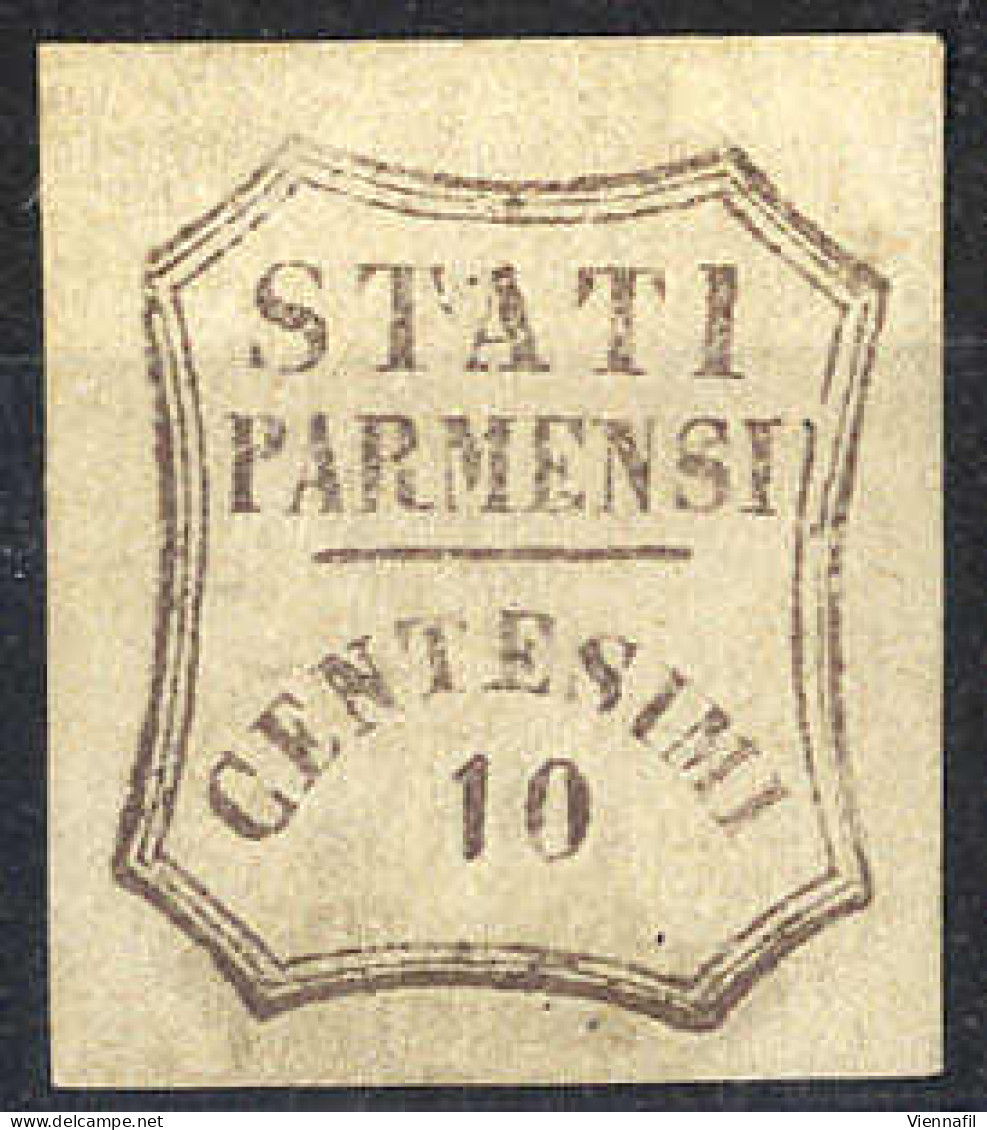 (*) 1859, Governo Provvisorio, 10 Cent. Con Varietà "O" Piccolo, Nuovo Senza Gomma, Cert. Dante Bolaffi (Sass. 14c) - Parme