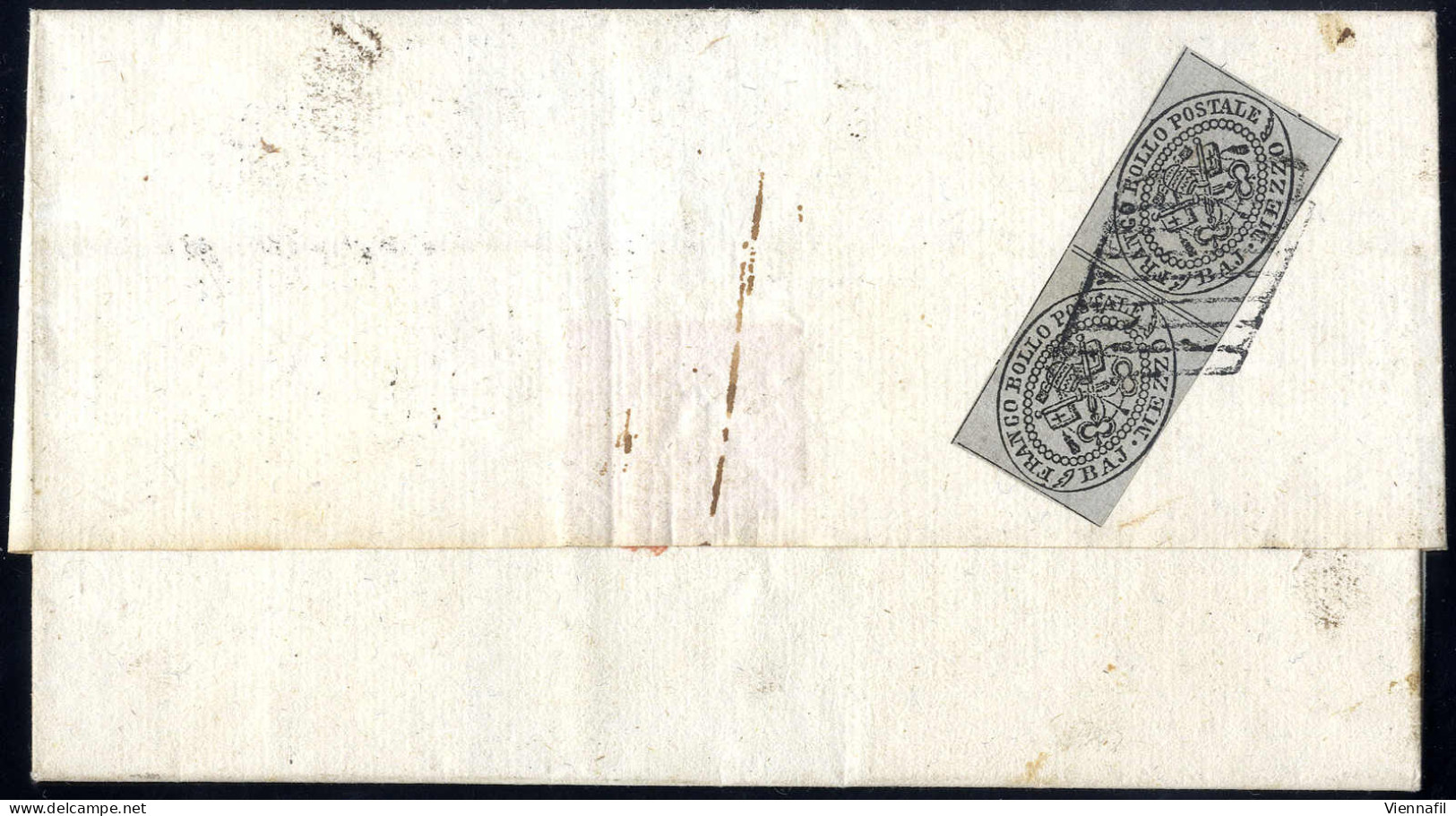 Cover 1852, ½ Baj. Grigio, Coppia Al Verso Di Lettera Da Frosinone Per Serrone, Splendida (Sass. 1 / 1000,-) - Etats Pontificaux