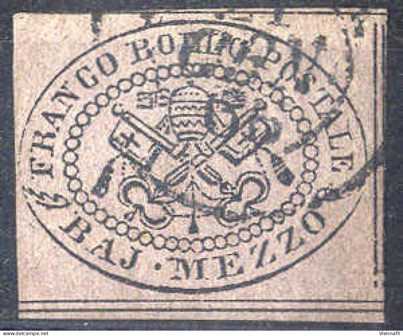 O 1852, ½Baj. Violetto Grigiastro, Usato, Periziato Vespermann (Sass. 1A) - Kirchenstaaten