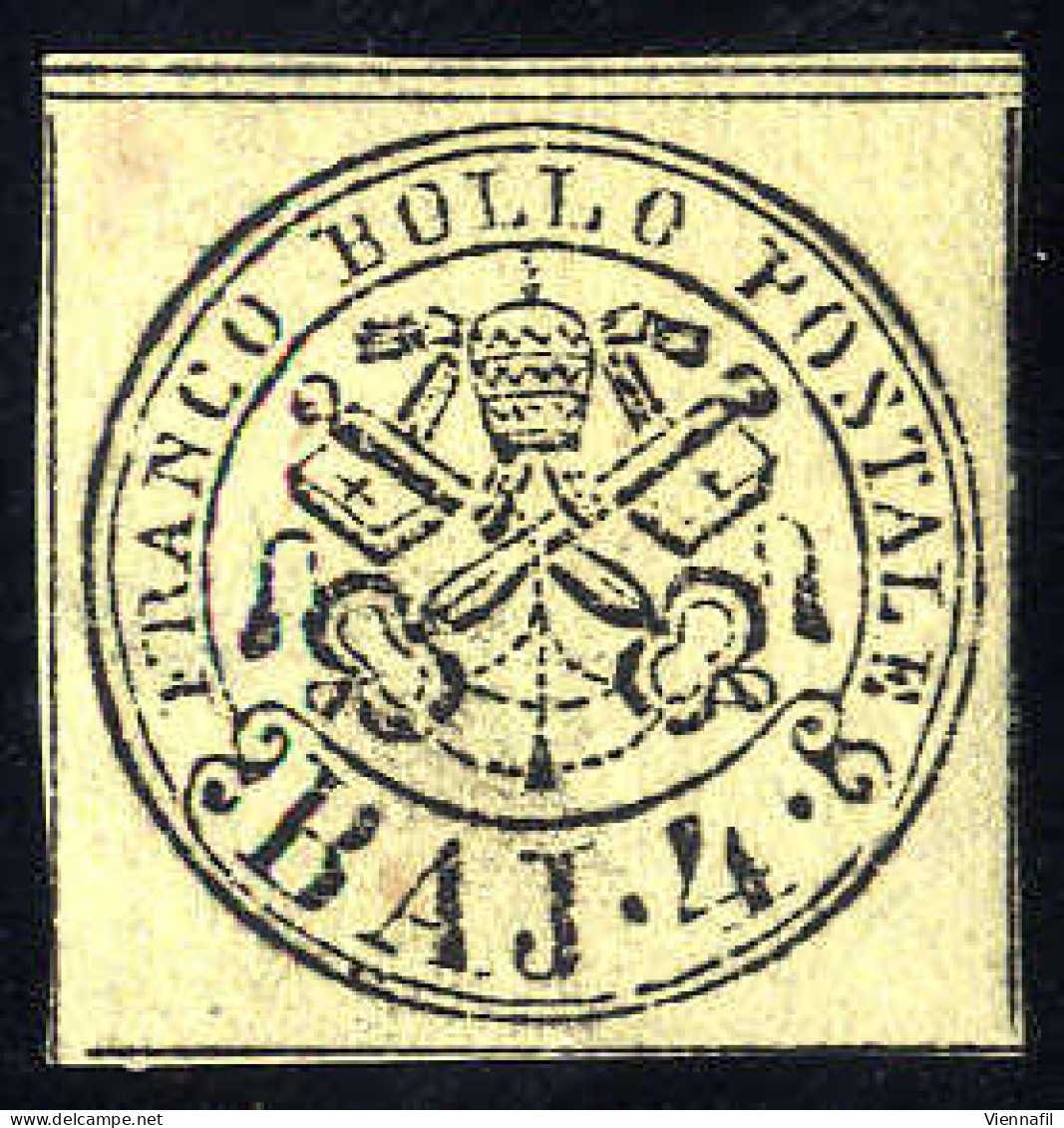 * 1852, 4 Baj. Giallo Chiaro, Firm. Cardillo (S. 5Ab / 500,-) - Papal States