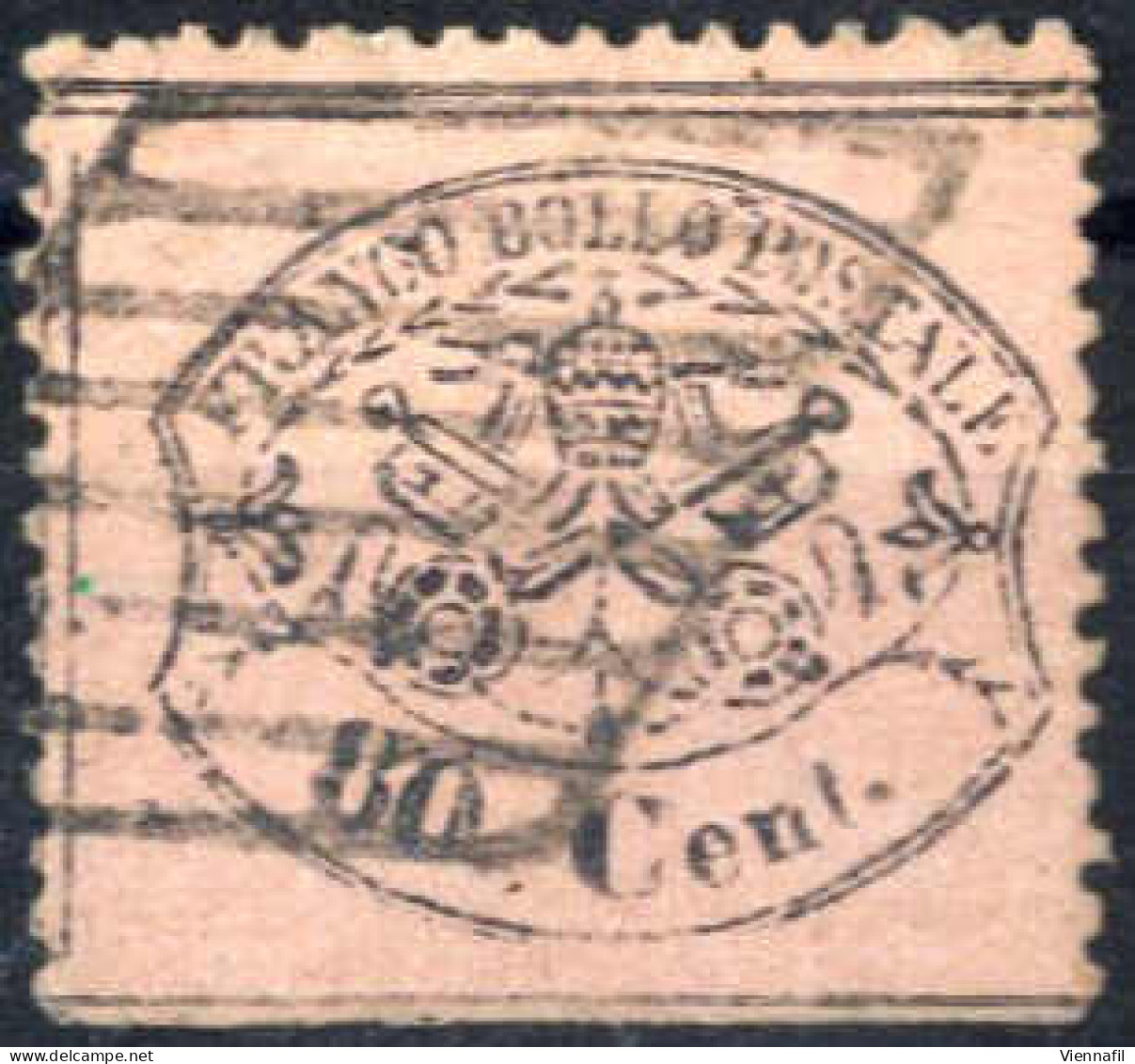 O 1868, 80 C. Rosa Chiaro Dent. 13, Annullato Con Bollo A Griglia, Firmata Vesterman, Sass. 30 / 700,- - Stato Pontificio