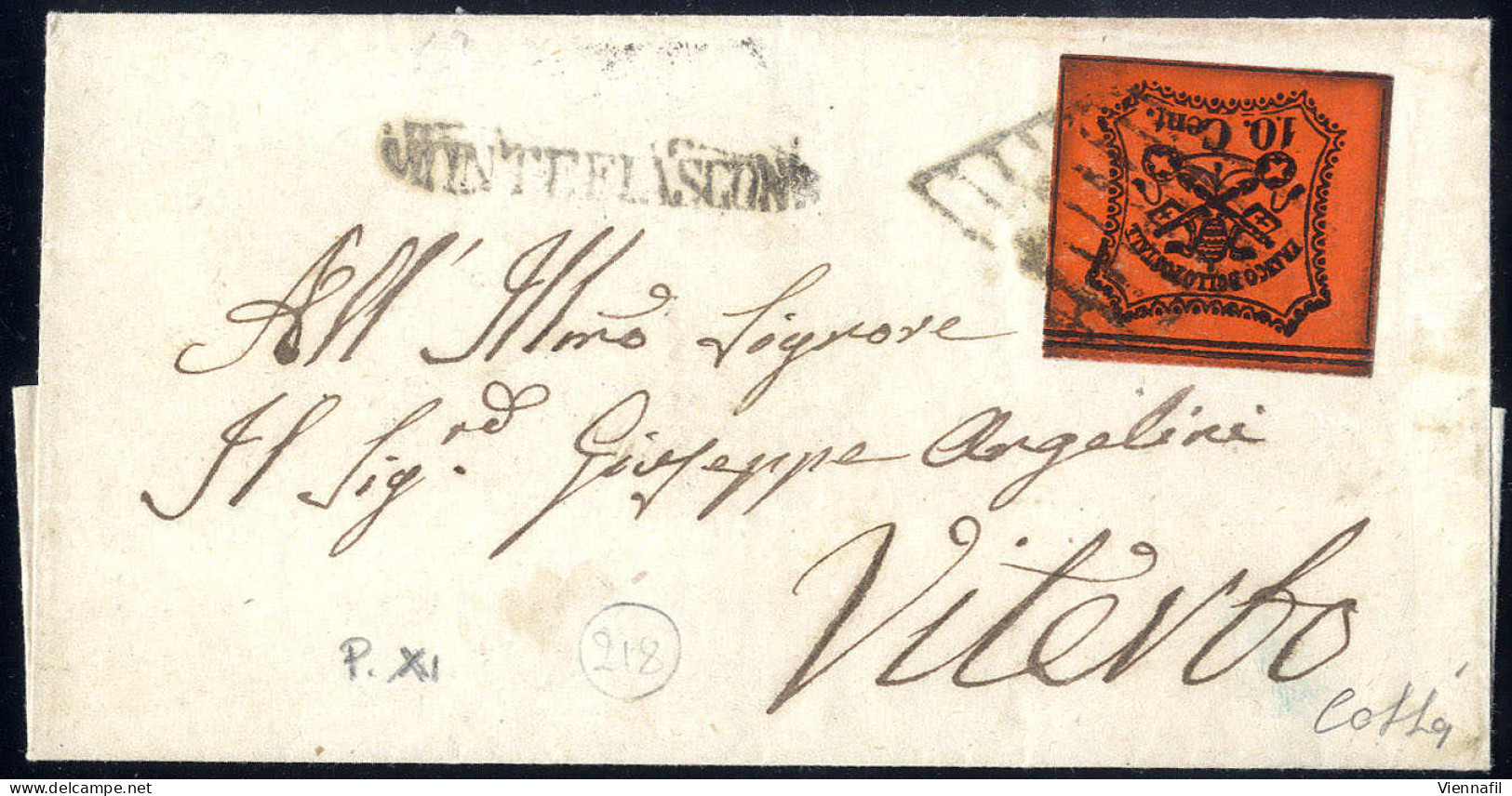 Cover "MONTEFIASCONE", Annullo SD Sul Fronte Di Piccola Lettera Del 26.4.1868 Per Viterbo Affrancata Con 10 Cent., Non D - Papal States